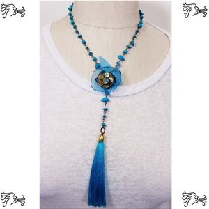 Y Necklace Turquoise Stone Bronze Chain